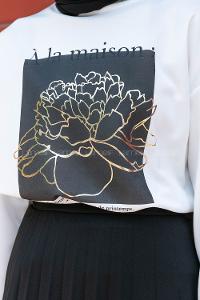 Black Crew Neck Long Arm Without Accessories Viscose Fabric Pleated Suit