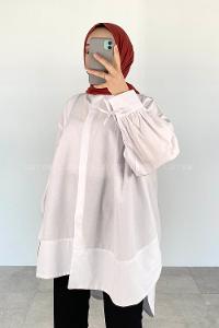 White Mandarin Collar Long Arm Cotton Unprinted Shirt