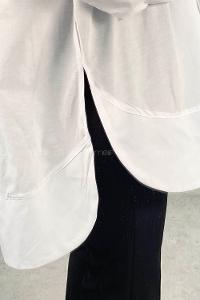 White Mandarin Collar Long Arm Cotton Unprinted Shirt