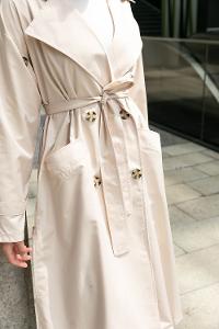 Beige Long Arm Buttoned Parachute Fabric Trench Coat