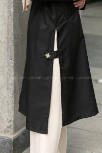 Black Long Arm Buttoned Parachute Fabric Trench Coat