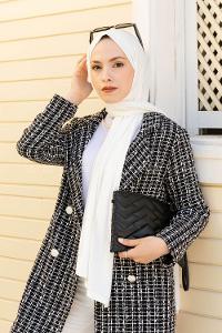 Off White Combed Fabric Straight Shawl