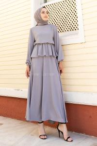Gray Crew Neck Long Arm Without Accessories Ayrobin Flare Suit