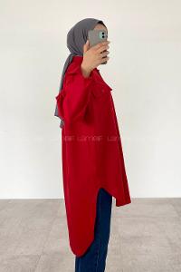 Red Shirt Collar Long Arm Poplin Fabric Unprinted Shirt