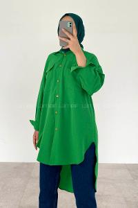 Dark Green Shirt Collar Long Arm Poplin Fabric Unprinted Shirt