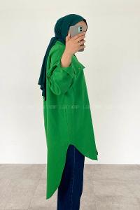 Dark Green Shirt Collar Long Arm Poplin Fabric Unprinted Shirt