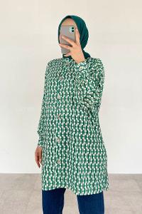 Green Shirt Collar Long Arm Cotton Printed Shirt