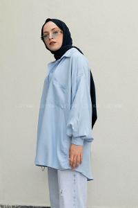 Baby Blue Shirt Collar Long Arm Cotton Unprinted Shirt