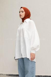 White Shirt Collar Long Arm Cotton Unprinted Shirt