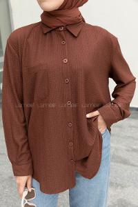 Brown Shirt Collar Long Arm Viscose Fabric Unprinted Shirt