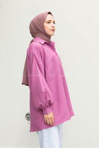 Lilac Shirt Collar Long Arm Cotton Unprinted Shirt