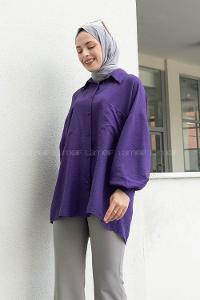 Purble Shirt Collar Long Arm Cotton Unprinted Shirt