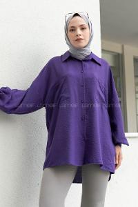 Purble Shirt Collar Long Arm Cotton Unprinted Shirt