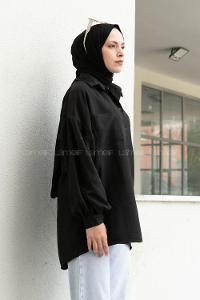 Black Shirt Collar Long Arm Cotton Unprinted Shirt