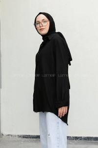 Black Shirt Collar Long Arm Viscose Fabric Unprinted Shirt
