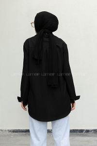 Black Shirt Collar Long Arm Viscose Fabric Unprinted Shirt