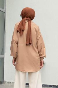 Brown With Milk Shirt Collar Long Arm Cotton Unprinted Shirt