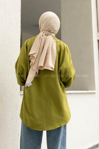 Oil Green Shirt Collar Long Arm Cotton Unprinted Shirt