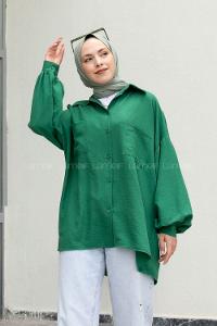 Emerald Green Shirt Collar Long Arm Cotton Unprinted Shirt