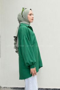 Emerald Green Shirt Collar Long Arm Cotton Unprinted Shirt