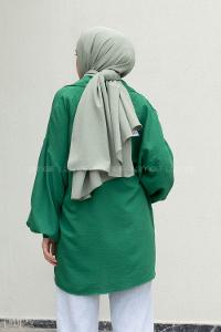 Emerald Green Shirt Collar Long Arm Cotton Unprinted Shirt