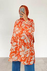 Orange Shirt Collar Long Arm Cotton Printed Shirt