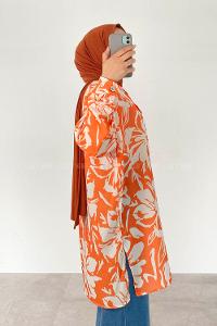 Orange Shirt Collar Long Arm Cotton Printed Shirt