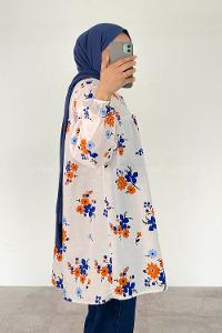 Sax Mandarin Collar Cotton Printed Tunic