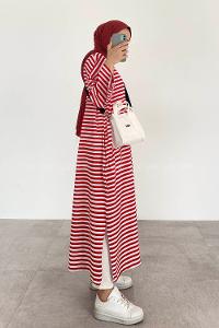 Red Crew Neck Cotton Printed Tunic