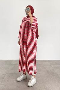 Red Crew Neck Cotton Printed Tunic