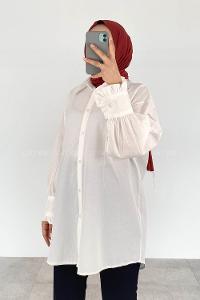 White Shirt Collar Long Arm Cotton Unprinted Shirt