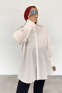 White Shirt Collar Long Arm Cotton Unprinted Shirt