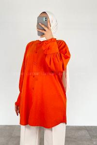 Orange Shirt Collar Long Arm Cotton Unprinted Shirt