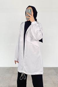 White Hood Neck Long Arm Raincoat