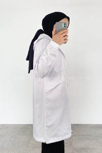 White Hood Neck Long Arm Raincoat