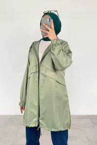 Mint Green Hood Neck Long Arm Raincoat