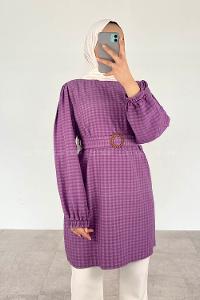 Purble Crew Neck Viscose Fabric Unprinted Tunic