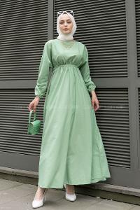 Mint Green Medium Crew Neck Cotton Fabric Unprinted Dresess