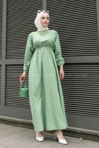 Mint Green Medium Crew Neck Cotton Fabric Unprinted Dresess