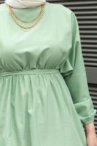 Mint Green Medium Crew Neck Cotton Fabric Unprinted Dresess