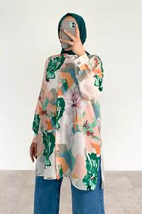 Emerald Green Shirt Collar Long Arm Cotton Printed Shirt