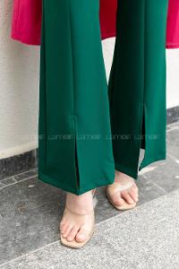 Emerald Green Crepe Fabric High Waist Material Pants