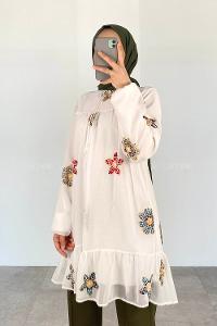 White Foulard Neck Viscose Fabric Unprinted Tunic