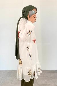 White Foulard Neck Viscose Fabric Unprinted Tunic