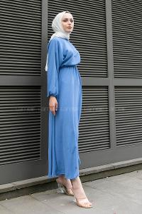 Blue Crew Neck Acrylic Unprinted Dresess