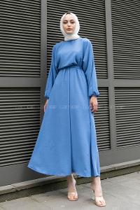 Blue Crew Neck Acrylic Unprinted Dresess