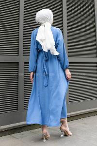 Blue Crew Neck Acrylic Unprinted Dresess