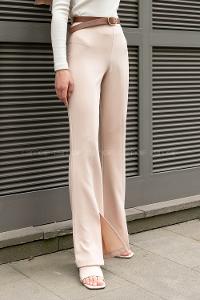 Cream Crepe Fabric High Waist Material Pants