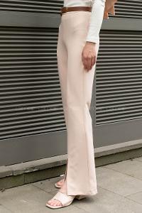 Cream Crepe Fabric High Waist Material Pants