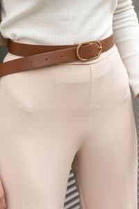 Cream Crepe Fabric High Waist Material Pants